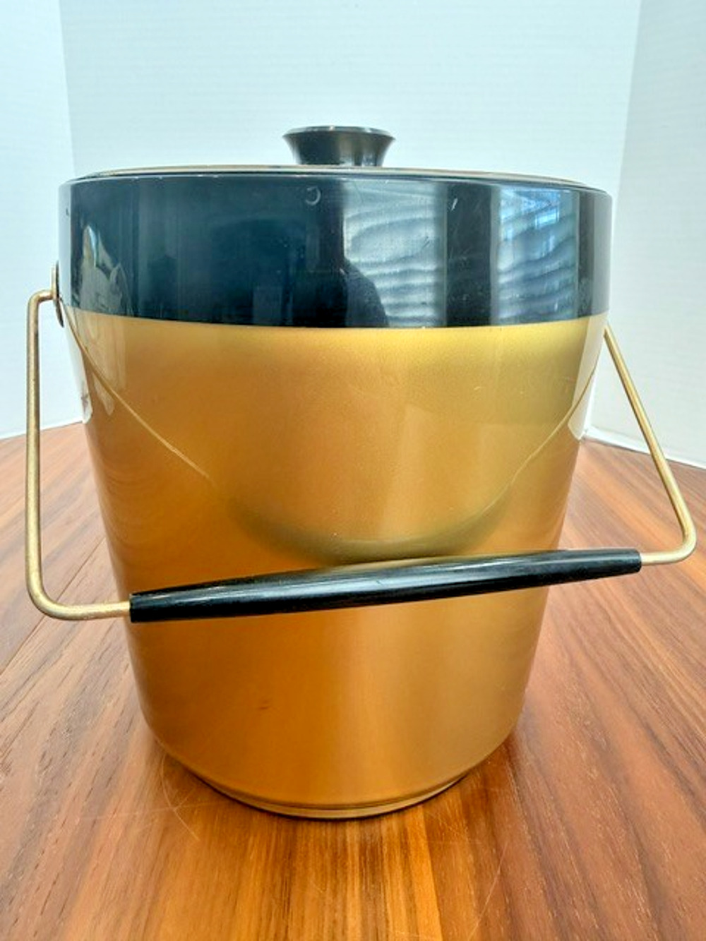 Vintage West Bend Thermo-Serv Black Gold Ice Bucket MCM Retro Hollywood